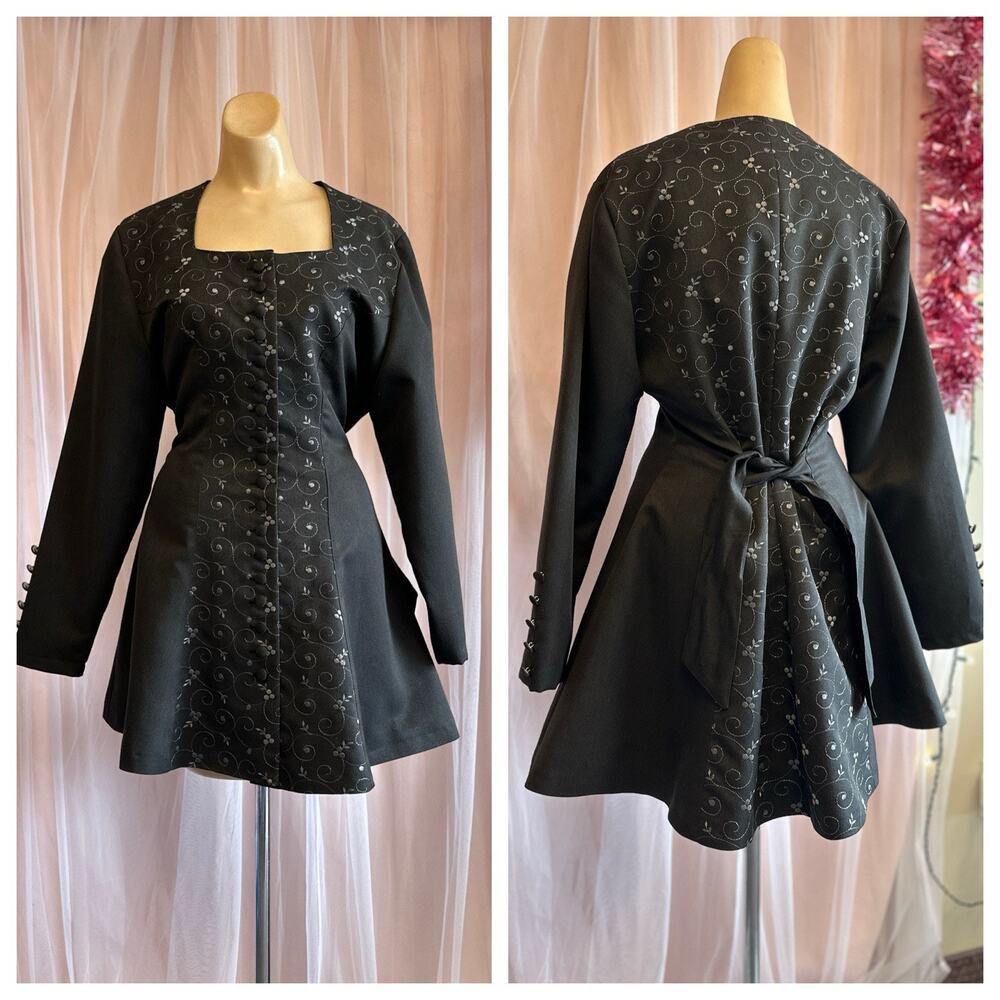 Vintage 90s Mini Dress Grunge Goth Whimsy Embroidered Tie Back French S/M